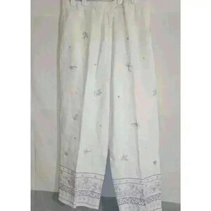 Carroll Reed Womems Linen Pants Size 10 Lined Embroidered Beach